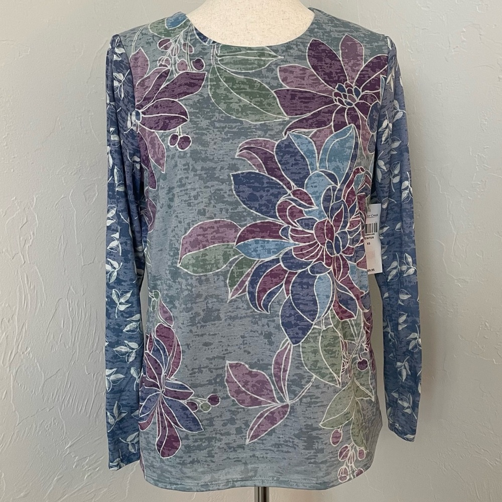 Coldwater Creek NWT Long Sleeve Burnout Floral Lined Tee T-shirt Size XS